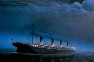 Titanic, Sea, Night, Clouds, Digital art