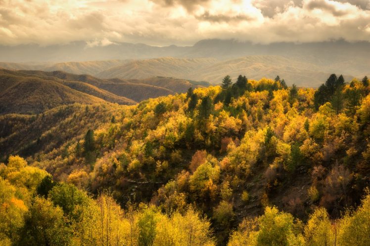 nature, Landscape, Clouds, Mountains, Trees, Hills, Fall HD Wallpaper Desktop Background