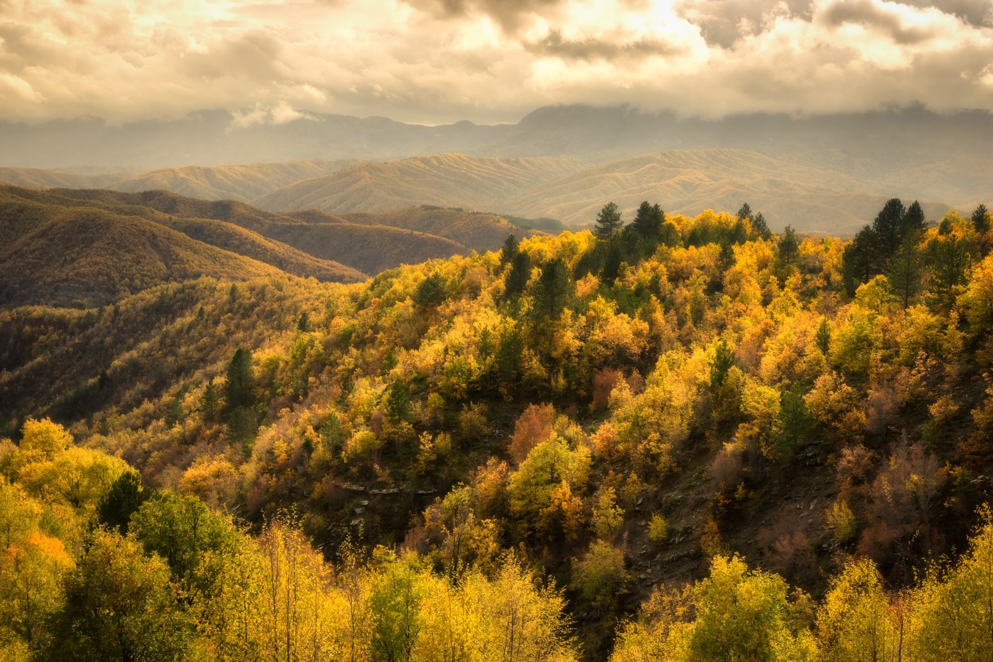 nature, Landscape, Clouds, Mountains, Trees, Hills, Fall Wallpaper