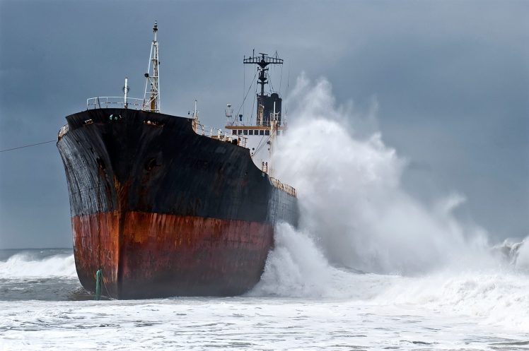 ship, Waves, Atlantic ocean, Rain, Storm HD Wallpaper Desktop Background