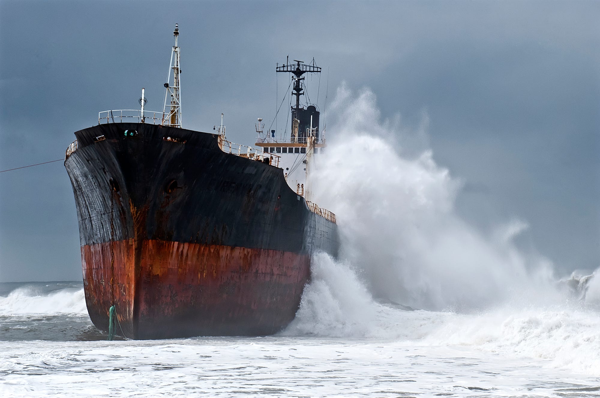 ship, Waves, Atlantic ocean, Rain, Storm Wallpaper