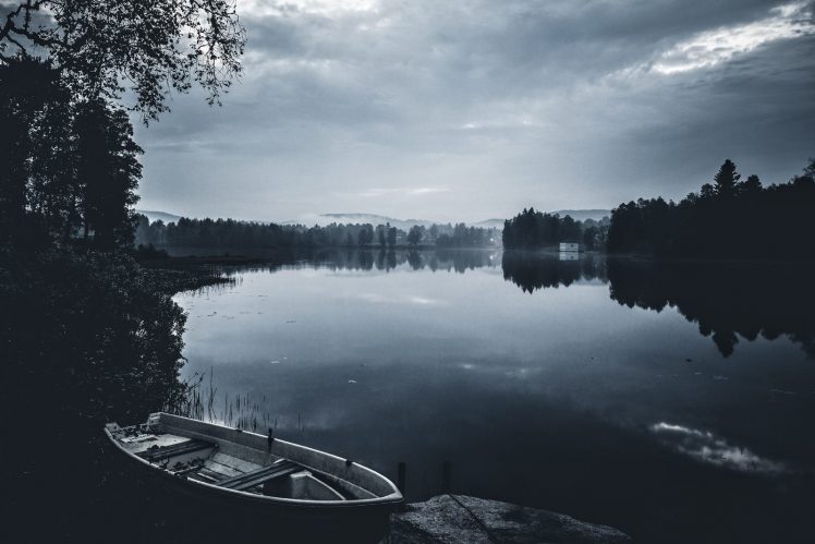 nature, Landscape, Norway, Trees, Boat, Rocks, Clouds, House, Alone, Lake HD Wallpaper Desktop Background
