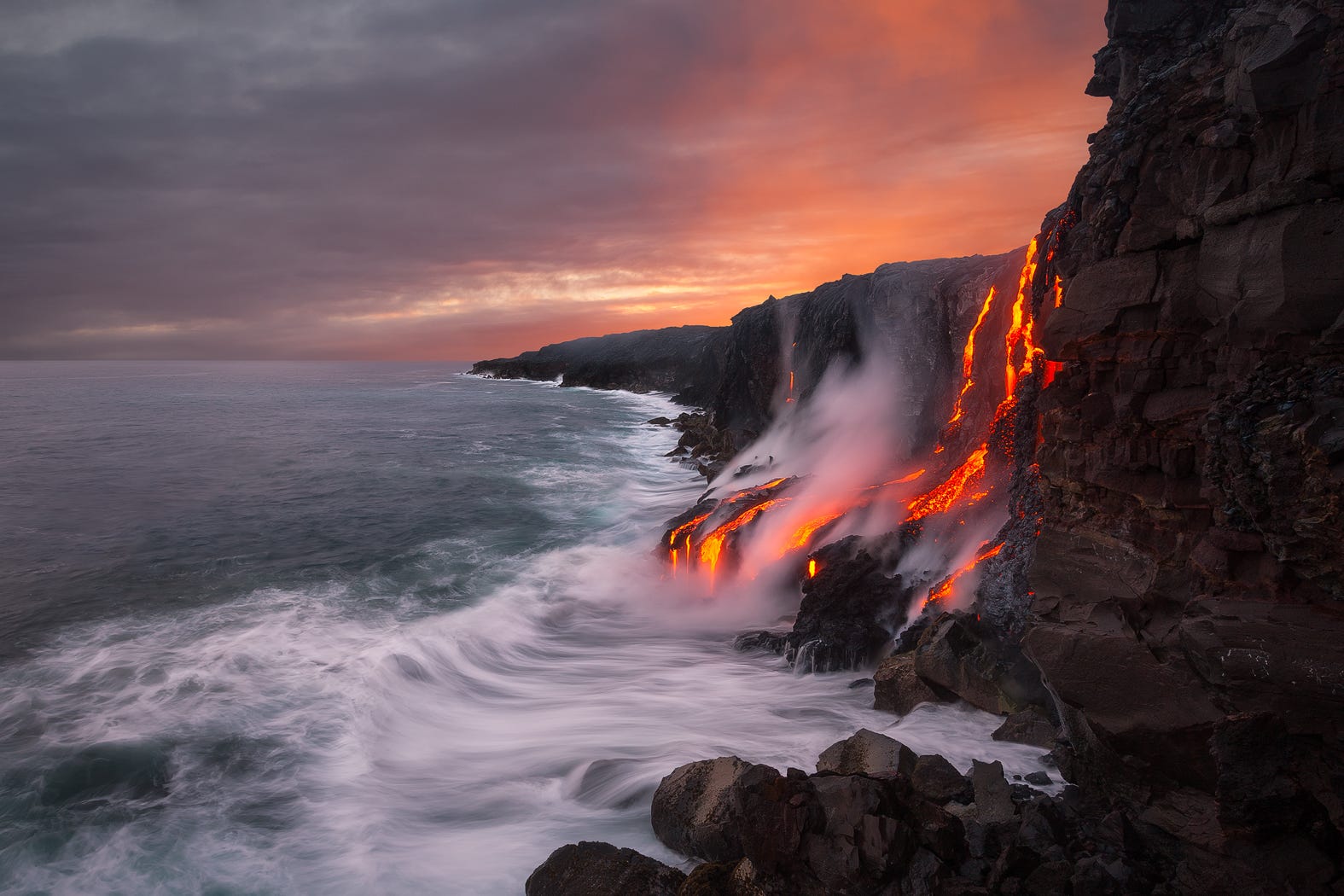 nature, Landscape, Hawaii, Lava, Sea, Clouds, Waves Wallpaper
