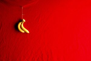 red background, Still life, Bananas, Fruit