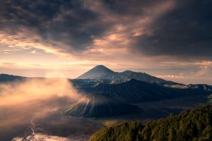 nature, Landscape, Indonesia, Volcano, Mountains, Hills, Mist, Sunrise, Sky