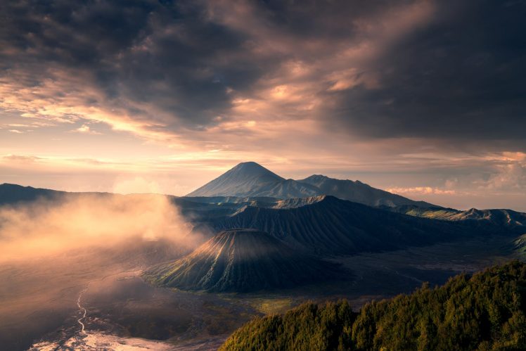 nature, Landscape, Indonesia, Volcano, Mountains, Hills, Mist, Sunrise, Sky HD Wallpaper Desktop Background