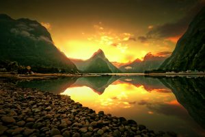 New Zealand, Mountains, Rocks, Reflection, River, Sunset