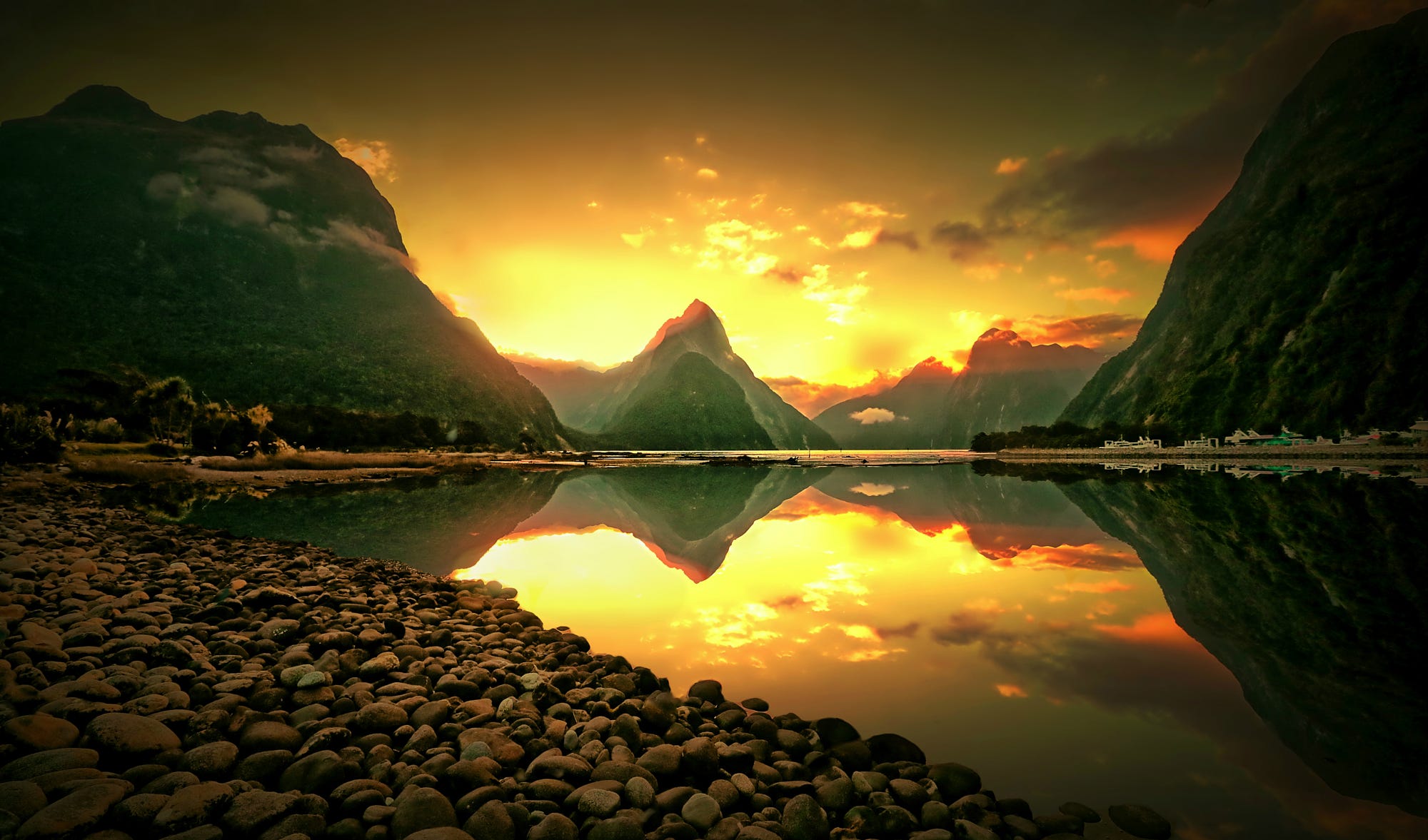 New Zealand, Mountains, Rocks, Reflection, River, Sunset ...