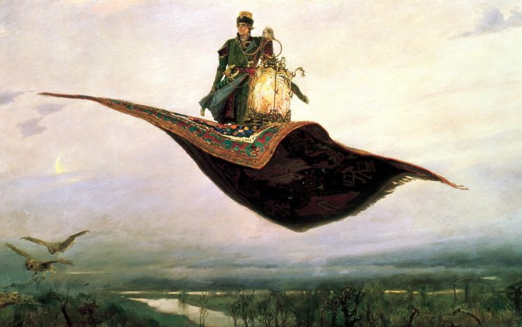 Vasnetsov, Carpets, Prince, Floating, Birds, Landscape, Fairy tale, Painting HD Wallpaper Desktop Background