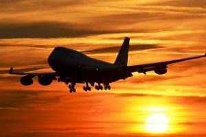 airplane, Landing, Silhouette, Sunset, Sky, Boeing 747