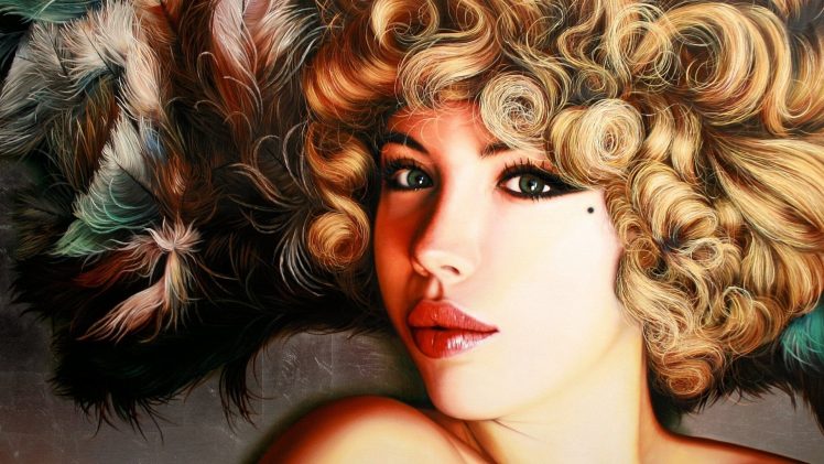 women, Blonde, Face, Eyes, Lips, Christiane Vleugels, Portrait, Artwork HD Wallpaper Desktop Background