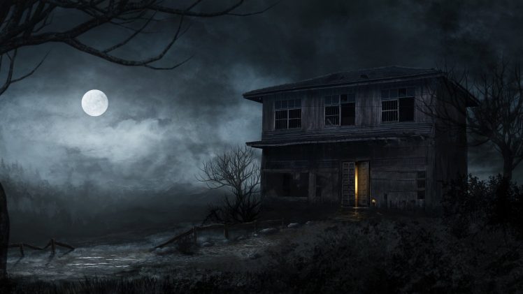 night, Moon, Moonlight, Swamp, House, Digital art HD Wallpaper Desktop Background