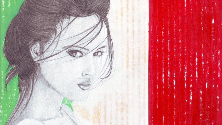 women, Monica Bellucci, Drawing, Artwork, Italy, Flag HD Wallpaper Desktop Background