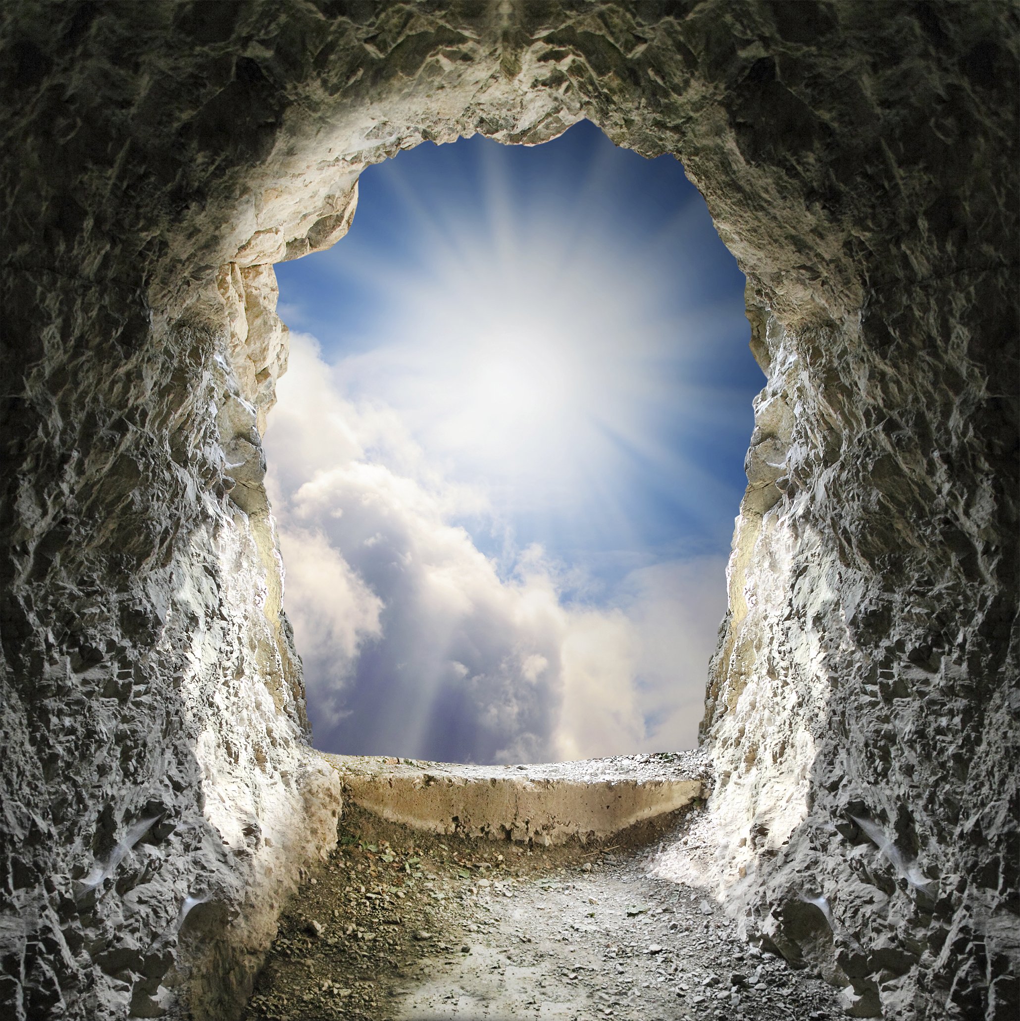 tunnel, Rock, Sun, Sun rays, Clouds, Photo manipulation, Cave Wallpaper