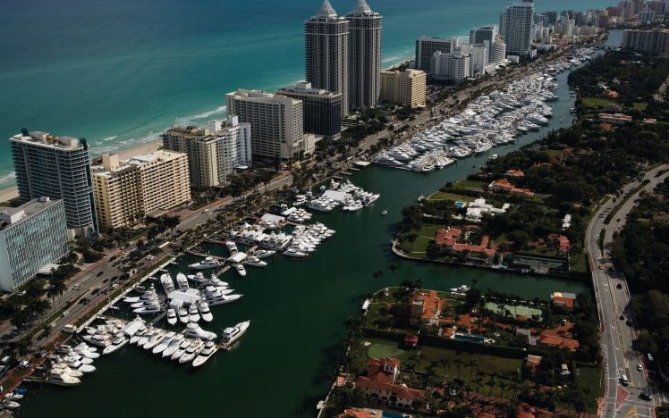 Florida, Cityscape, Panorama, Aerial view, Miami, Indian creek HD Wallpaper Desktop Background