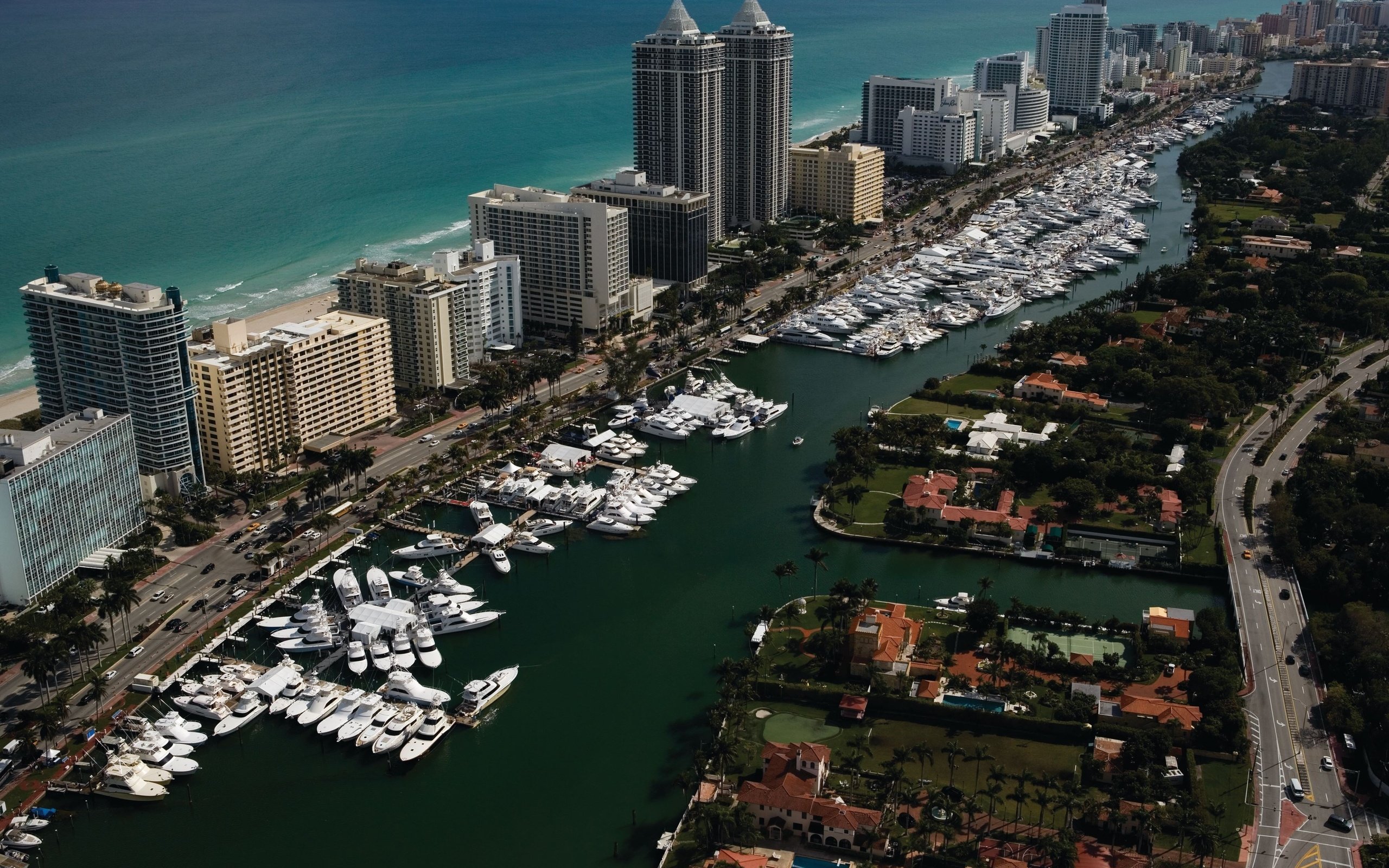 Florida, Cityscape, Panorama, Aerial view, Miami, Indian creek Wallpaper