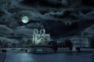 church, Night, Moon, Moonlight, River, Cityscape, Paris, France, Notre dame, Photo manipulation