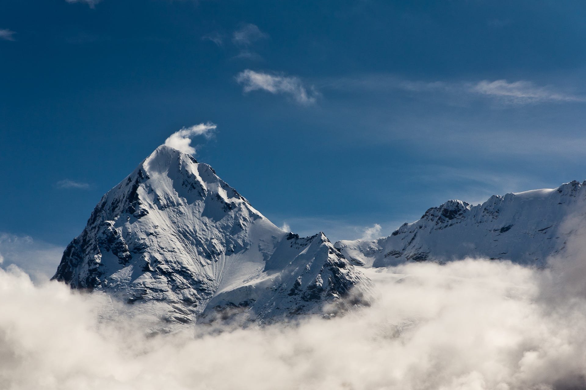 nature, Landscape, Winter, Clouds, Switzerland, Snowy peak Wallpaper
