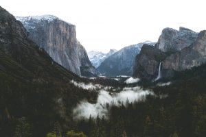 nature, Landscape, Mountains, Rocks, Clouds, Yosemite National Park, Mist, Forest