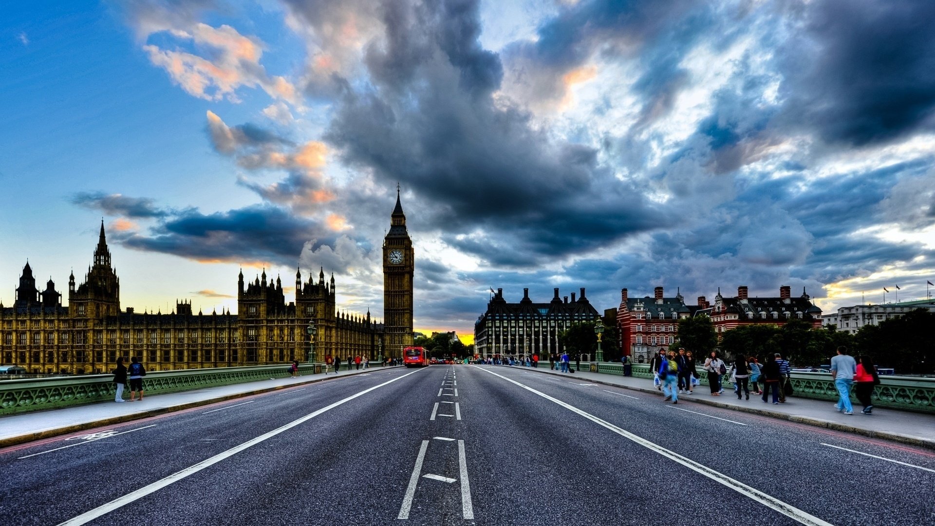 London, UK, Road, Bridge, Big Ben, Cityscape, Clouds, Sky, Westminster Wallpaper
