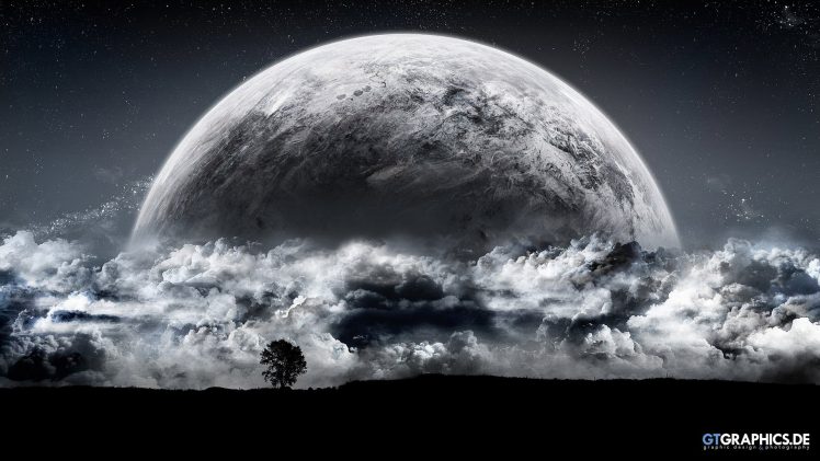 Taenaron, 3D, Moon, Clouds, Digital art HD Wallpaper Desktop Background