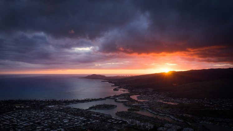 nature, Hawaii, Landscape, Mountains, Horizon, Clouds, Water, Cityscape HD Wallpaper Desktop Background