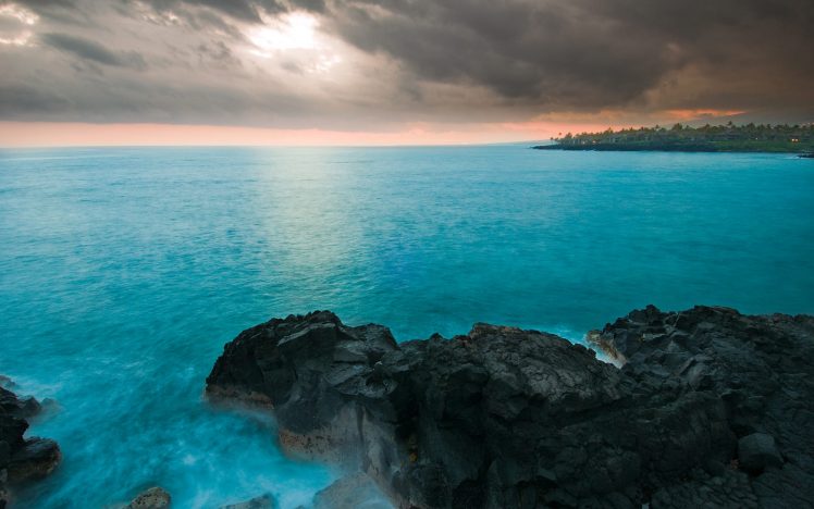 nature, Landscape, Horizon, Clouds, Long exposure, French Polynesia, Water, Island HD Wallpaper Desktop Background