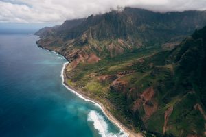nature, Hawaii, Landscape, Mountains, Clouds, Water, Aerial view, Birds eye view, Jurassic Park