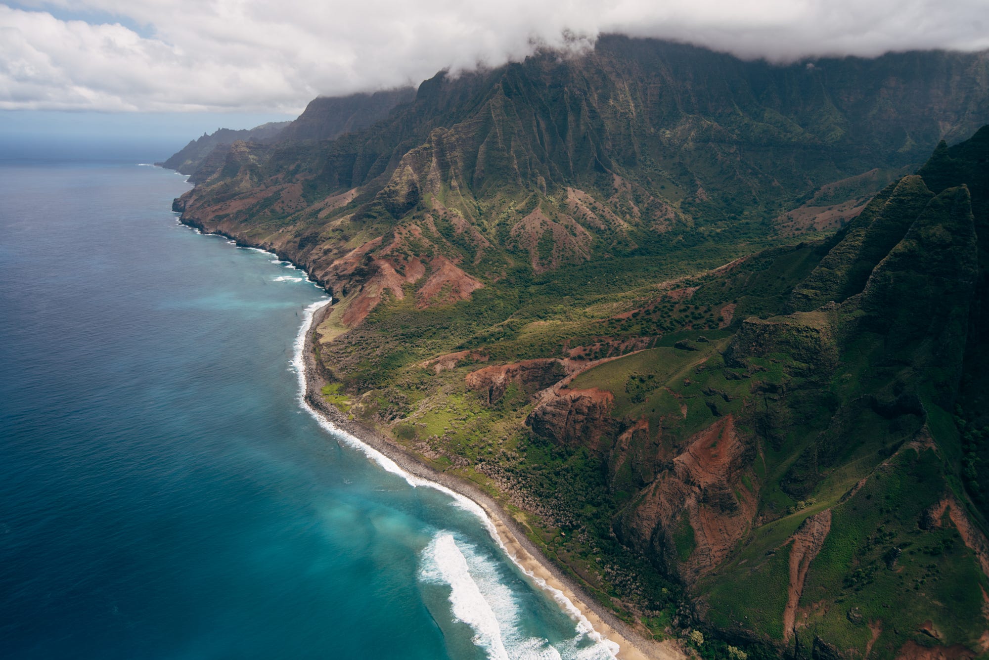Nature Hawaii Landscape Mountains Clouds Water Aerial View Birds