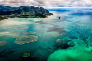 nature, Hawaii, Landscape, Mountains, Clouds, Water, Aerial view, Birds eye view, Oahu
