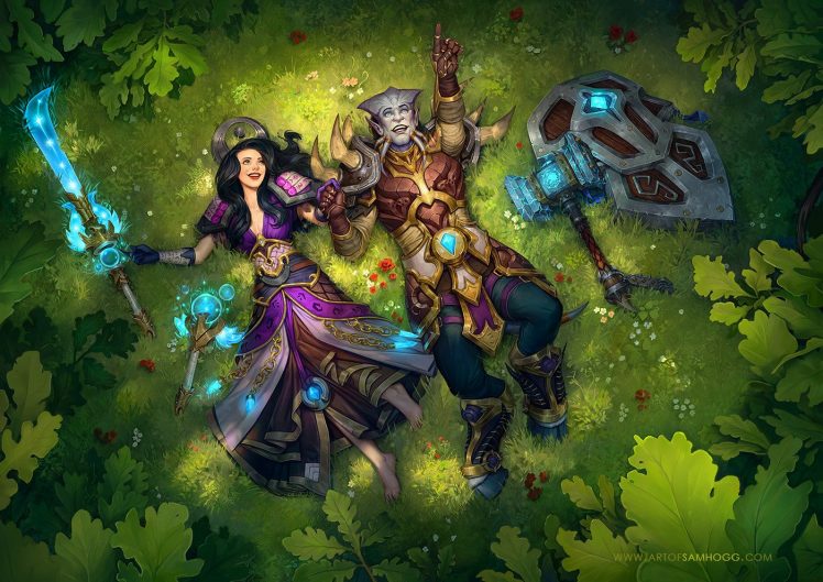 warrior, Sam Hogg, Fantasy art, Magic, Sword, Shield, World of Warcraft, Draenei HD Wallpaper Desktop Background