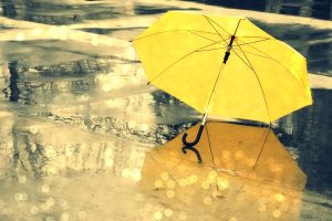 umbrella, Yellow, Rain, Reflection, Water drops
