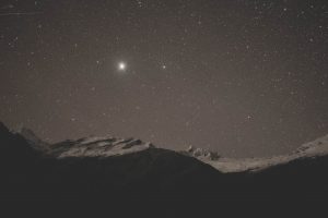 mountains, Snow, Stars, Night sky, Landscape
