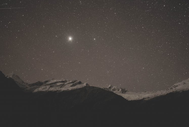 mountains, Snow, Stars, Night sky, Landscape HD Wallpaper Desktop Background