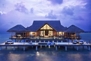 bungalow, Interior, Lights, Swimming pool, Piles, Sea, Sky, Tropical Vacation