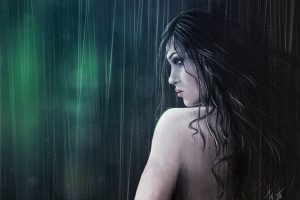 women, Bare shoulders, Tears, Rain, Artwork, Digital art