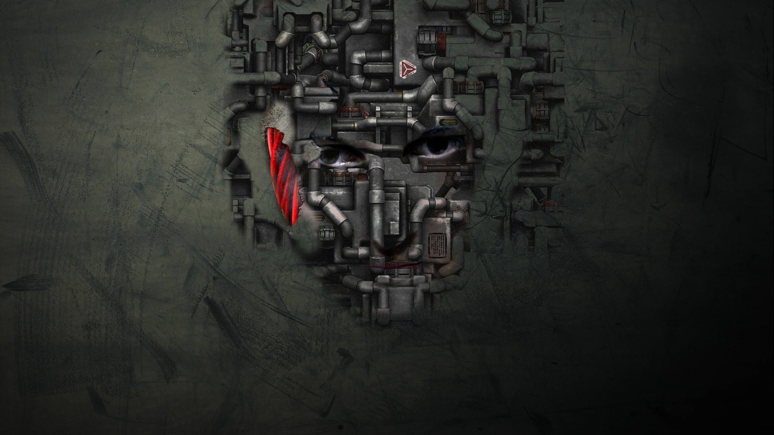 face, Robot, Wall, Wires Wallpaper