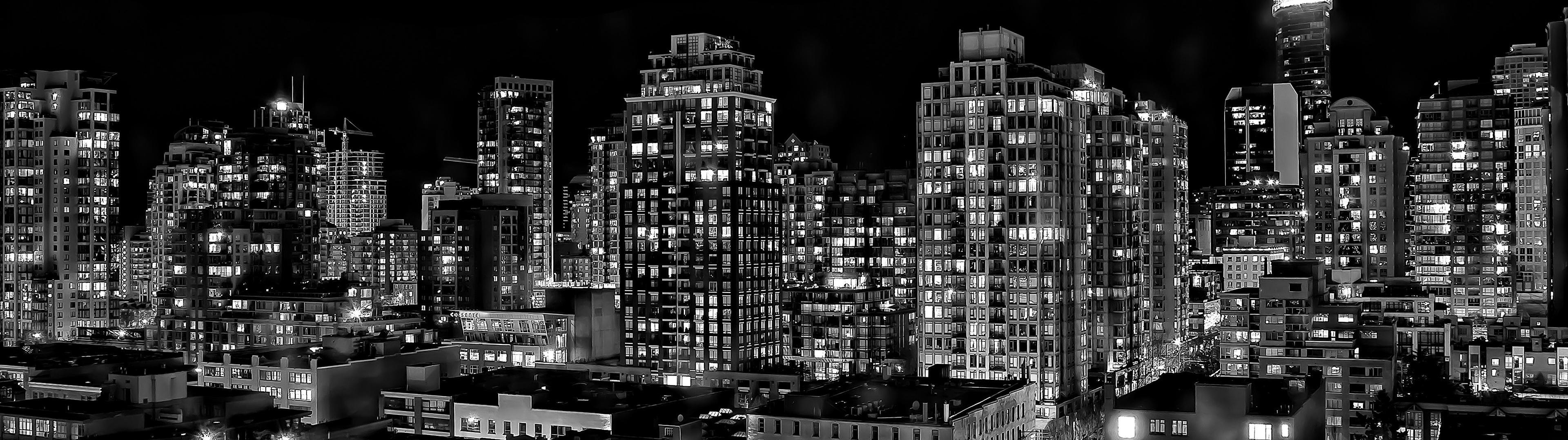 skyline, Cityscape, Night, Monochrome Wallpaper