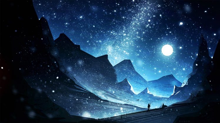 digital art, Constellations, Mountains, Looking into the distance HD Wallpaper Desktop Background