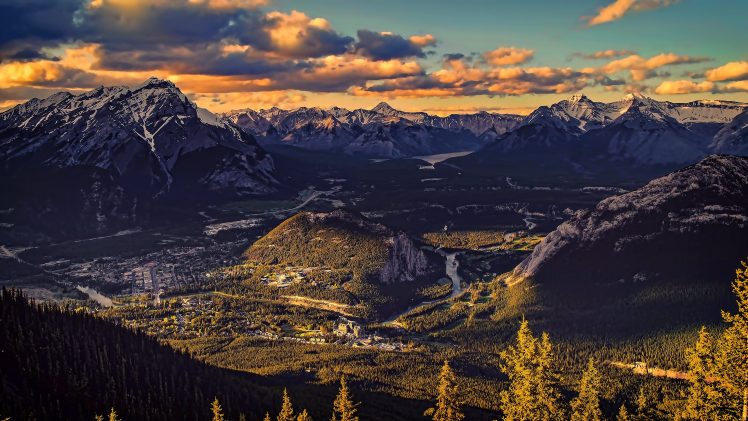 landscape, Nature, Mountains, Sunset, Valley, Panoramas, Sunlight, Banff HD Wallpaper Desktop Background