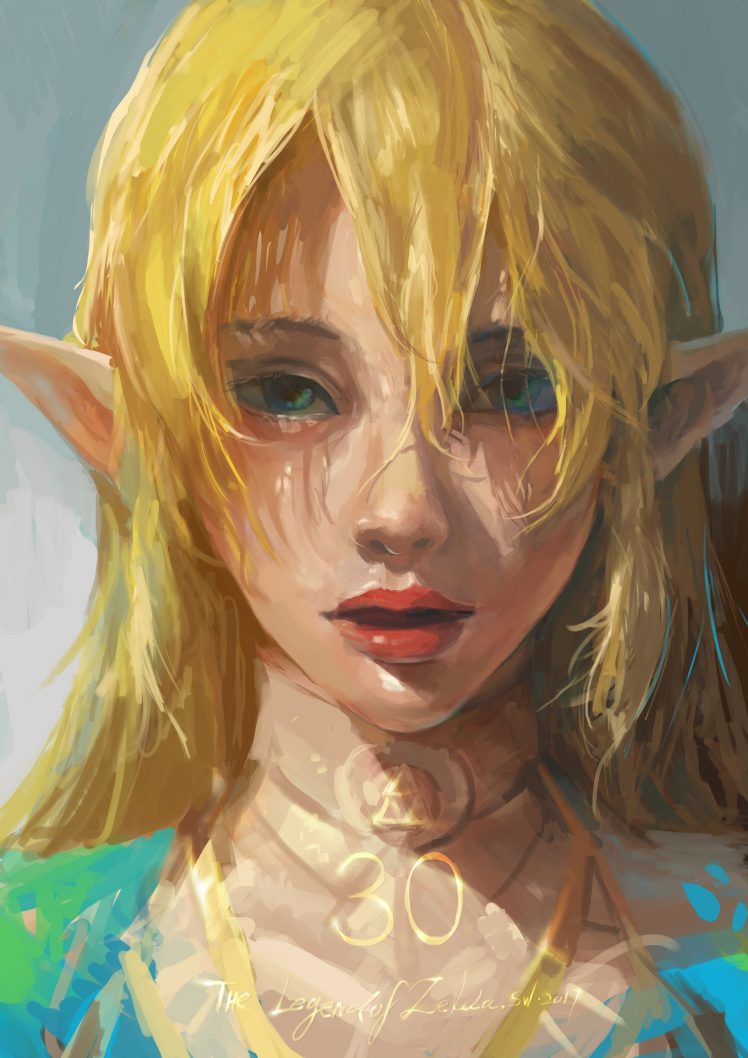 blonde, Green eyes, Fantasy art, The Legend of Zelda, Portrait HD Wallpaper Desktop Background