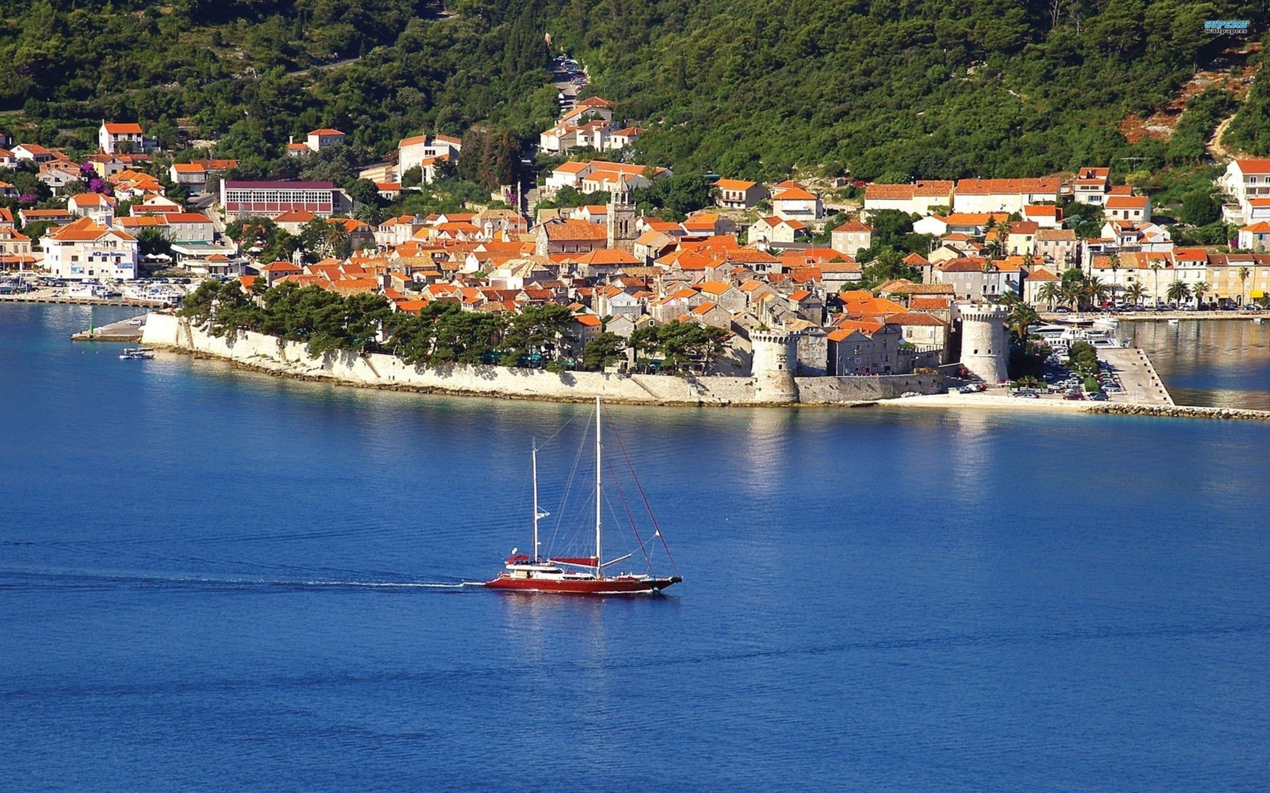 Korčula, Croatia, Sea, Cityscape, Yacht, Summer, Vacation Wallpaper