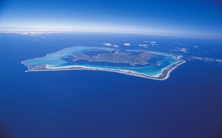 sea, Island, Mountains, Horizon, Aerial view, Atolls HD Wallpaper Desktop Background