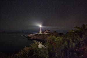 night, Shore, Lighthouse, Sea