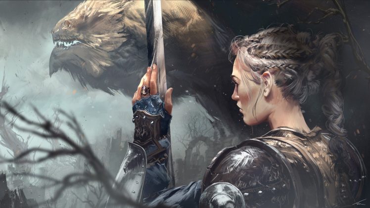 warrior, Thomas Chamberlain   Keen, Fantasy art, Sword, Armor, Animals HD Wallpaper Desktop Background
