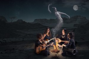 women, Musician, Dancer, Ghost, Bonfires, Night, Digital art, Campfire