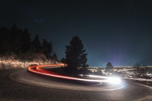 road, Trees, City, Night sky, Car, Photography, Lightpaint