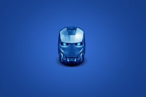 head, Iron Man, Helmet, Superhero, Blue, Simple background, Minimalism, Marvel Comics, Marvel Cinematic Universe