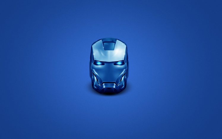 head, Iron Man, Helmet, Superhero, Blue, Simple background, Minimalism, Marvel Comics, Marvel Cinematic Universe HD Wallpaper Desktop Background