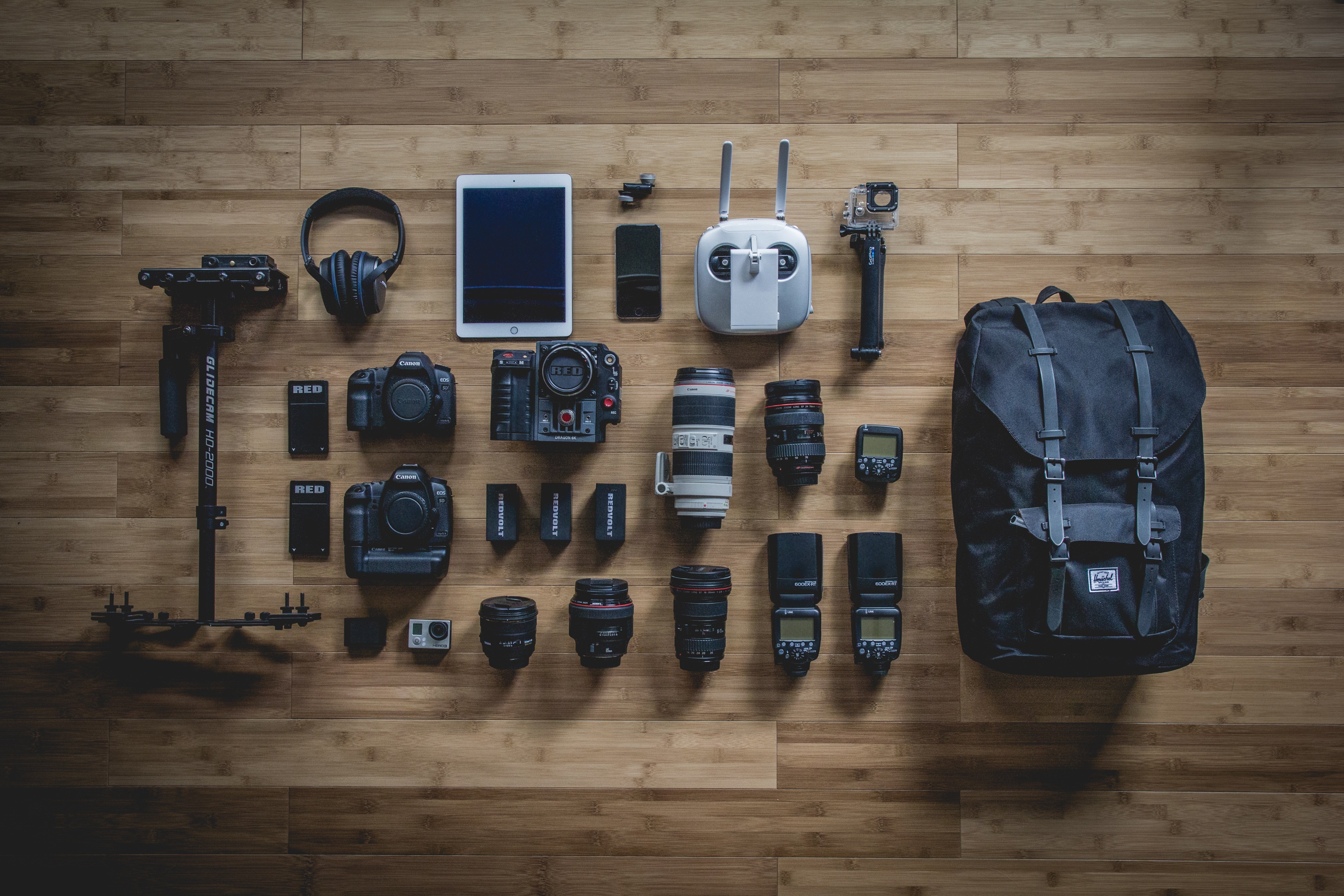 bag, Technology, Camera, Photography, GoPro, Wooden surface Wallpaper